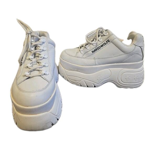 NAKED WOLFE SPRINTER WHITE LEATHER Mega Platform Sneaker US Size 8 - Picture 1 of 9